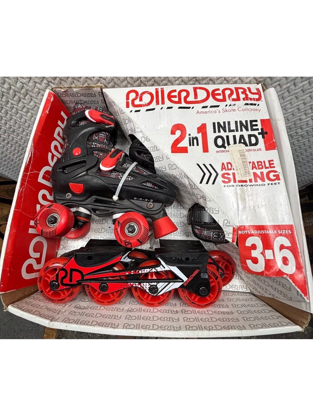 Roller Derby Boys Adjustable 2 in 1 Inline and Quad Skates Size 3-6